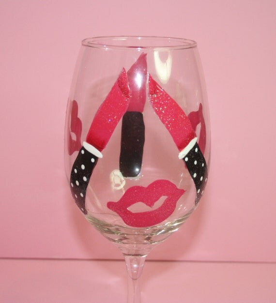 Hand Painted Wine Glass Hot Lips Personalized and Custom