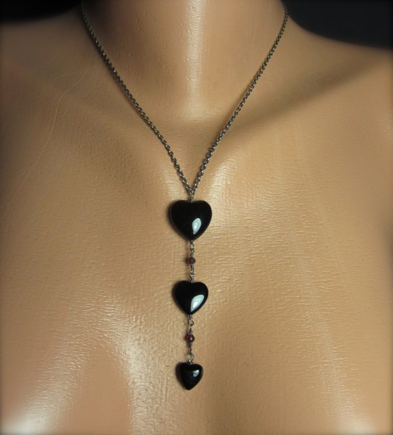 Black Heart Pendant Necklace Sterling Silver Onyx Heart