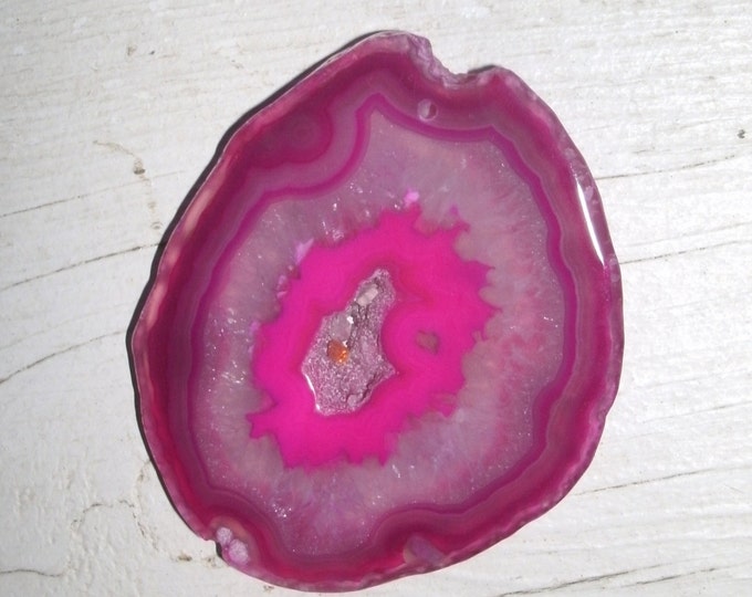 Freeform Druzy Agate Slice, Pink and clear,Large thick stone over 3 inches, color enhanced, polished and drilled for DIY jewelry or crafts,