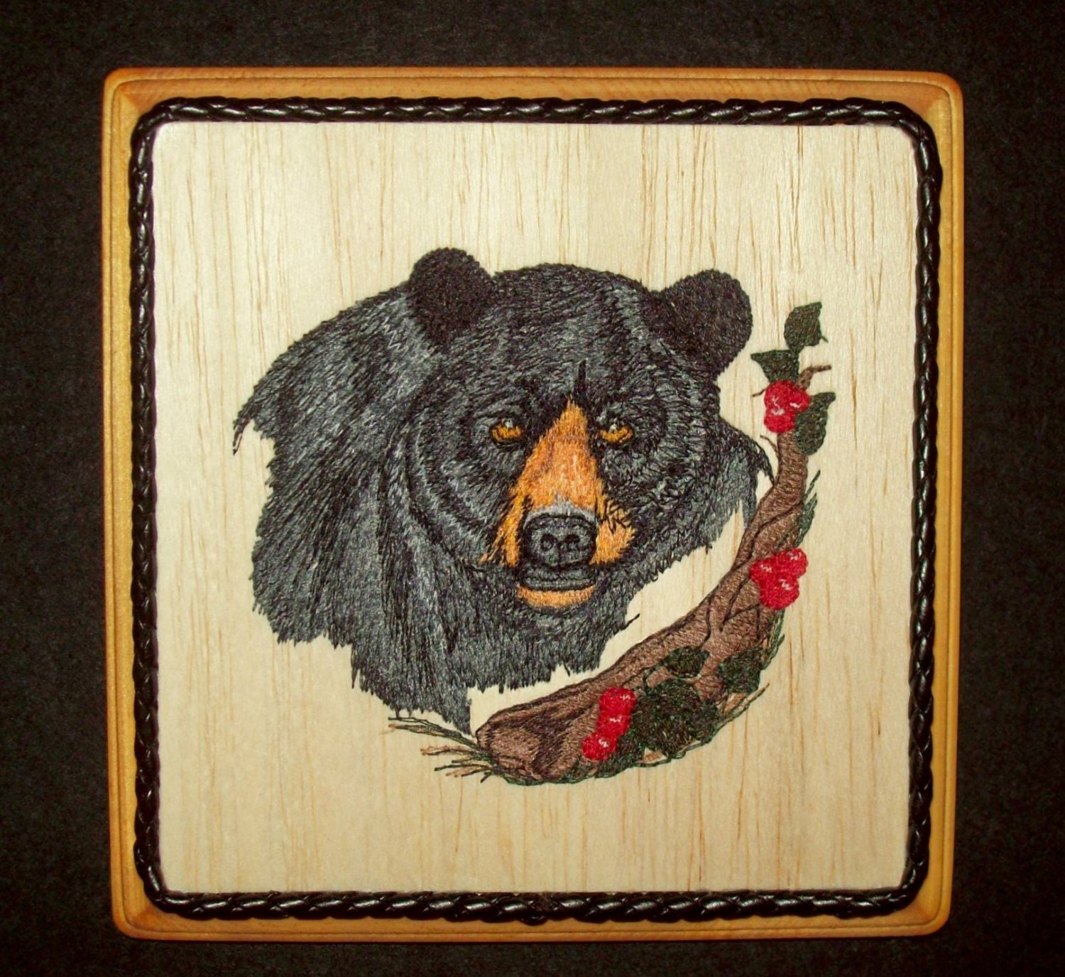 Black Bear Balsa Wood Embroidery Art Northwoods Wildlife