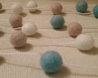 Felt wool ball garland in BABY PASTEL colours