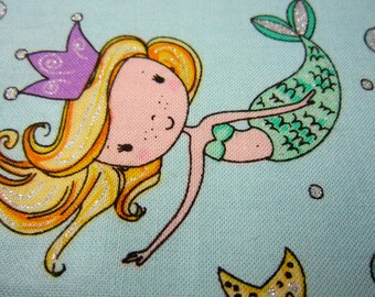 Sparkly Cotton Aqua Mermaid Fabric by Timeless Treasures