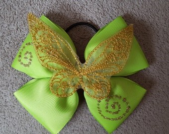 PRE ORDER Hand made Delux large Disney Tinkerbell wings character inspired, green hair bow
