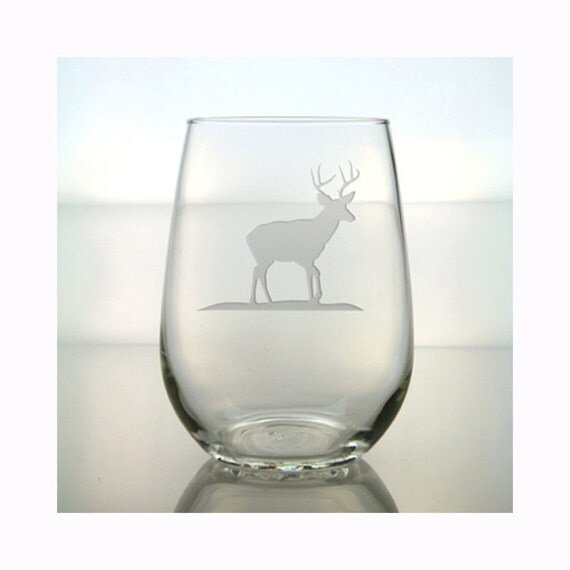 Deer Wine Glass / Free Personalization / Etched Stemless Wine