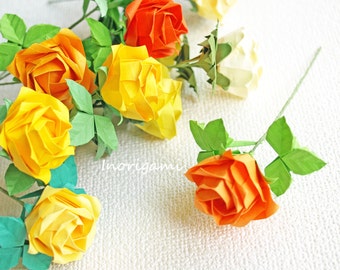 Yellow hues 12 Origami "Fine" Roses / Welcome Gift / Decorative Display & Wedding Souvenir or Favors / Birthday Party/ Room decor/ Gift idea