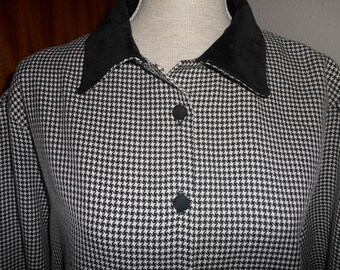 Vintage Retro 1970s Black and White Houndstooth Dogstooth Dress By Radley UK Plus Size (plussize) 20 22 24