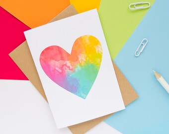 Rainbow Heart Card / Love Card / Rainbow Card / Blank Notecard / Thank You Card / LGBT Card / Cute Stationery / Recycled Card