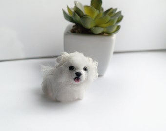Maltese Gifts for moms Miniature felt maltese figurine Tiny dog Needle felt animal Custom Pet Portrait dollhouse miniature needle felted dog