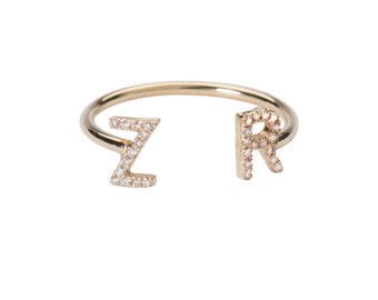 Items similar to 14k gold letter ring, 14k solid gold initial on Etsy