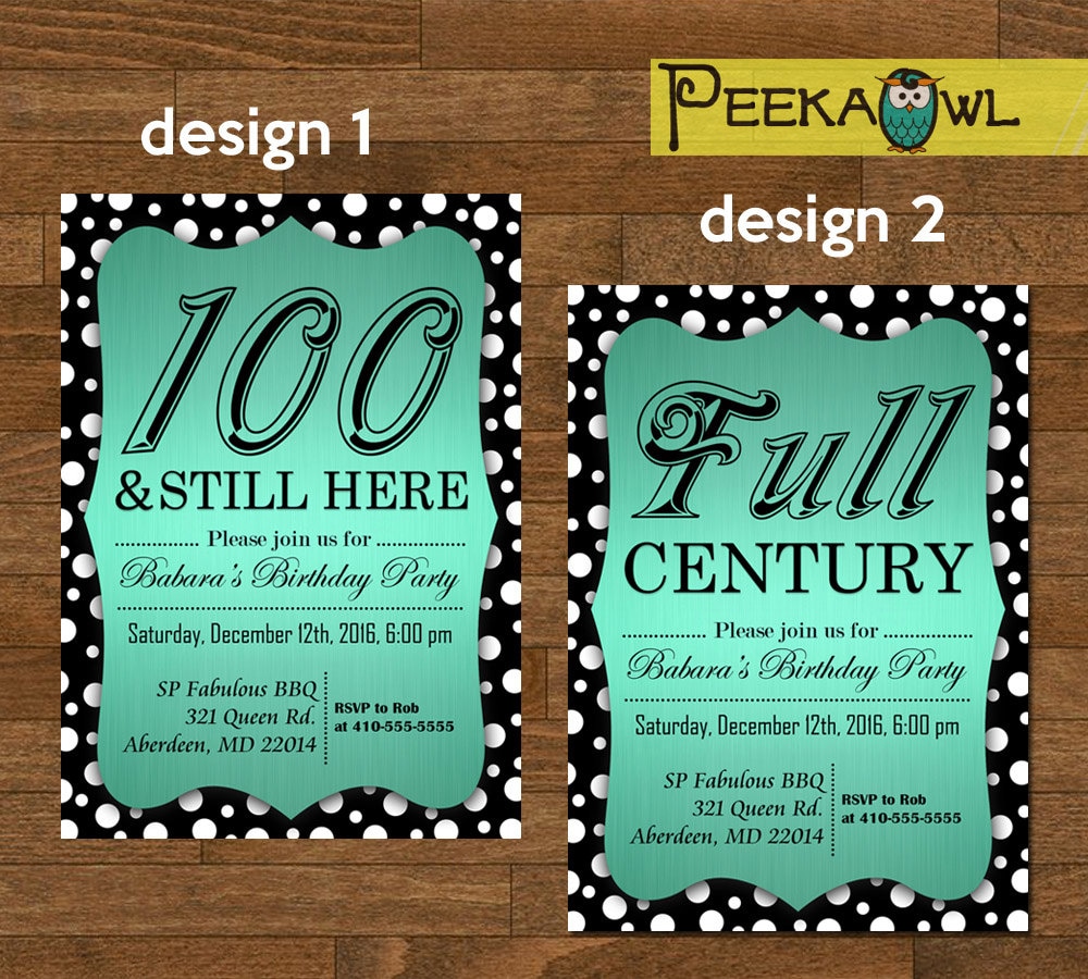 Printable DIY Dots 100th Birthday Invitation card 100th