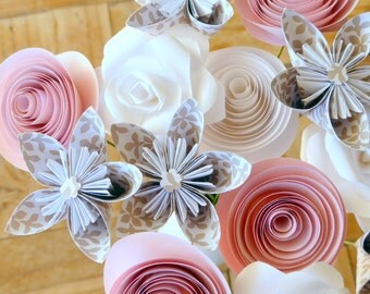 Mixed Kusudama & Rose Posy - 14 Paper Flowers