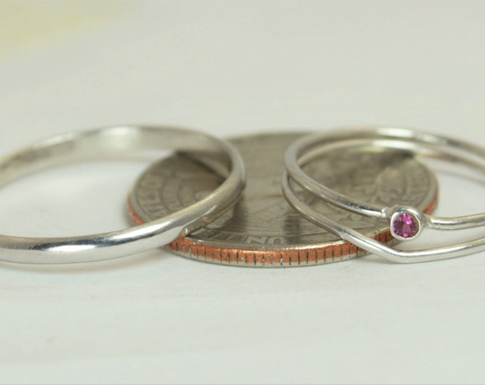 Tiny Ruby Ring Set, Solid White Gold Wedding Set, Stacking Ring, White Gold Ruby Ring, July Birthstone, Bridal Set, Gold, Engagement Rings