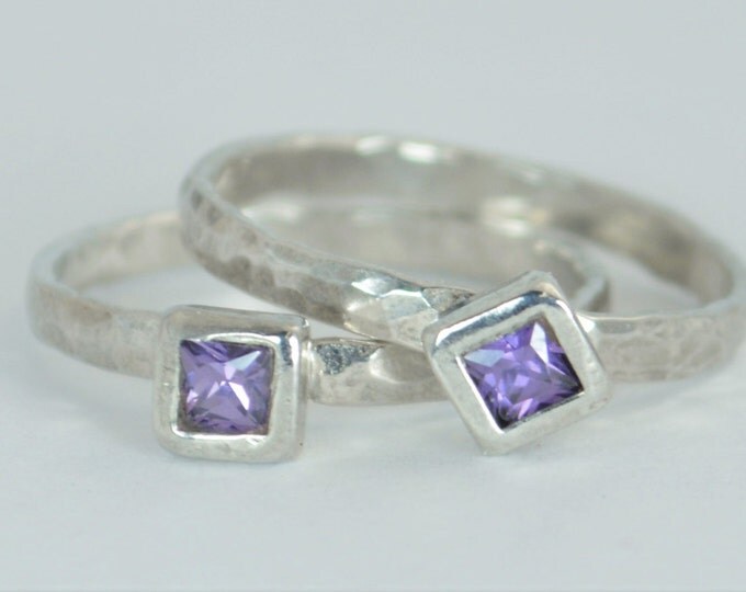 Square Amethyst Ring, Amethyst Solitaire, Amethyst White Gold Ring, February Birthstone Ring, Square Stone Mothers Ring, Square Stone Ring