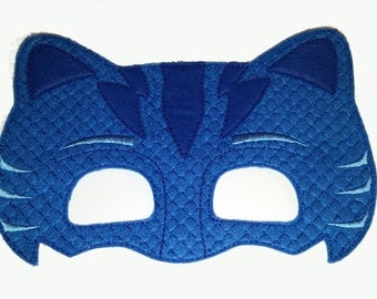 Cat Felt Embroidered Mask - Blue Cat Mask - Kid & Adult - Pretend Play - Halloween Costume - Make Believe