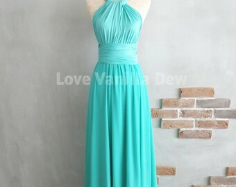 Bridesmaid Dress Infinity Dress Turquoise with Chiffon Overlay Floor Length Maxi Wrap Convertible Dress Wedding Dress