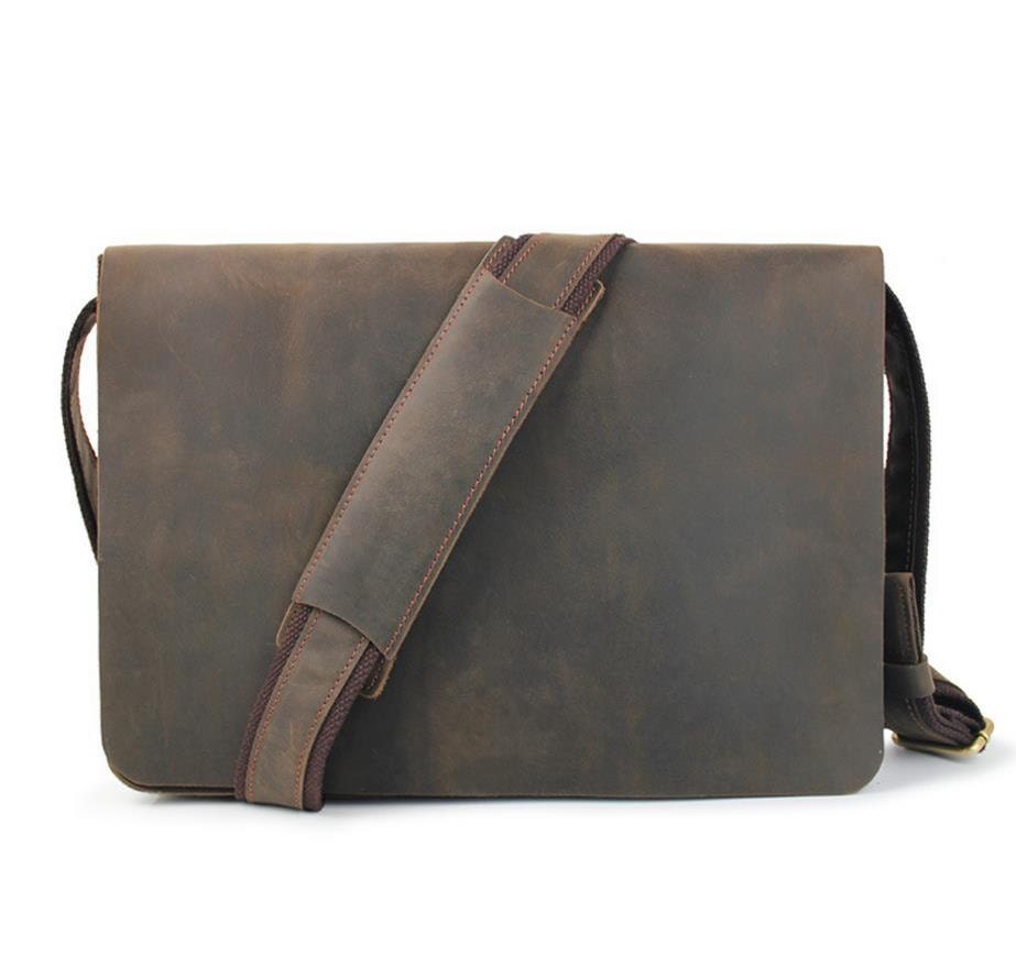 Leather Messenger Bag Mens Briefcase 13 Inch Laptop