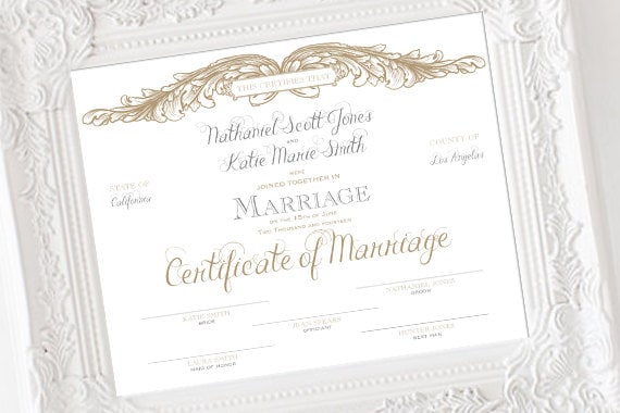 Customized Marriage Certificate Personalized Wedding