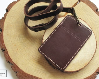 Horween Leather Lanyard with ID holder / Leather Lanyard Badge Holder / Leather LanyardCard holder
