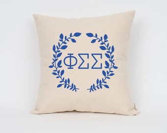 Phi Sigma Sigma Wreath Pillow // Choose Your Ink Color // Greek Letter Pillows // Sorority Pillow // Big Little Gift // Sorority Letters