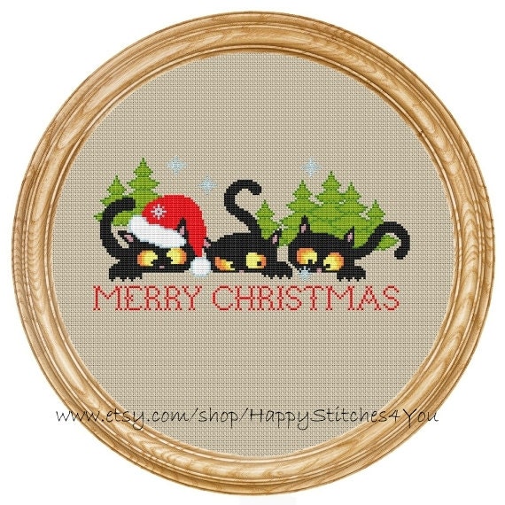 Download Cross Stitch Pattern PDF christmas cats with christmas tree