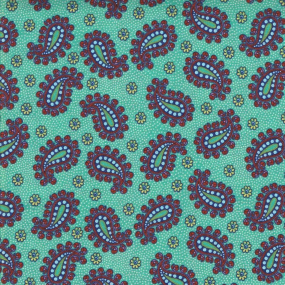 Paisley Fabric Aqua Blue Fabric Purple Fabric Fabric by the