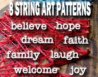 STRING Art Patterns- 8 Patterns - believe, laugh, dream, faith, hope, family, welcome, joy - String Art Templates - DIY String Art