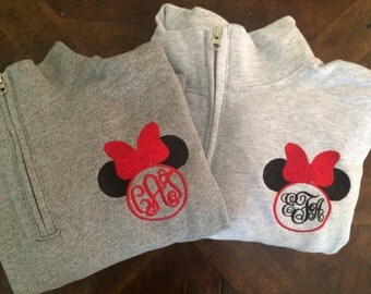 Minnie Mouse Monogram Disney Sweatshirt, Women's Zip up, Unisex Quarter Zip