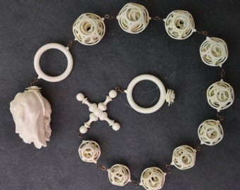 Vanitas Rosary - memento mori - half skull and Mary bead 5 cm x 60 cm