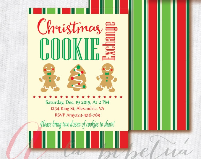 Christmas Cookie Exchange Invitation, Christmas Party Invitation, Printable Christmas Invitation,Cookie recipe card, Christmas Cookie Party