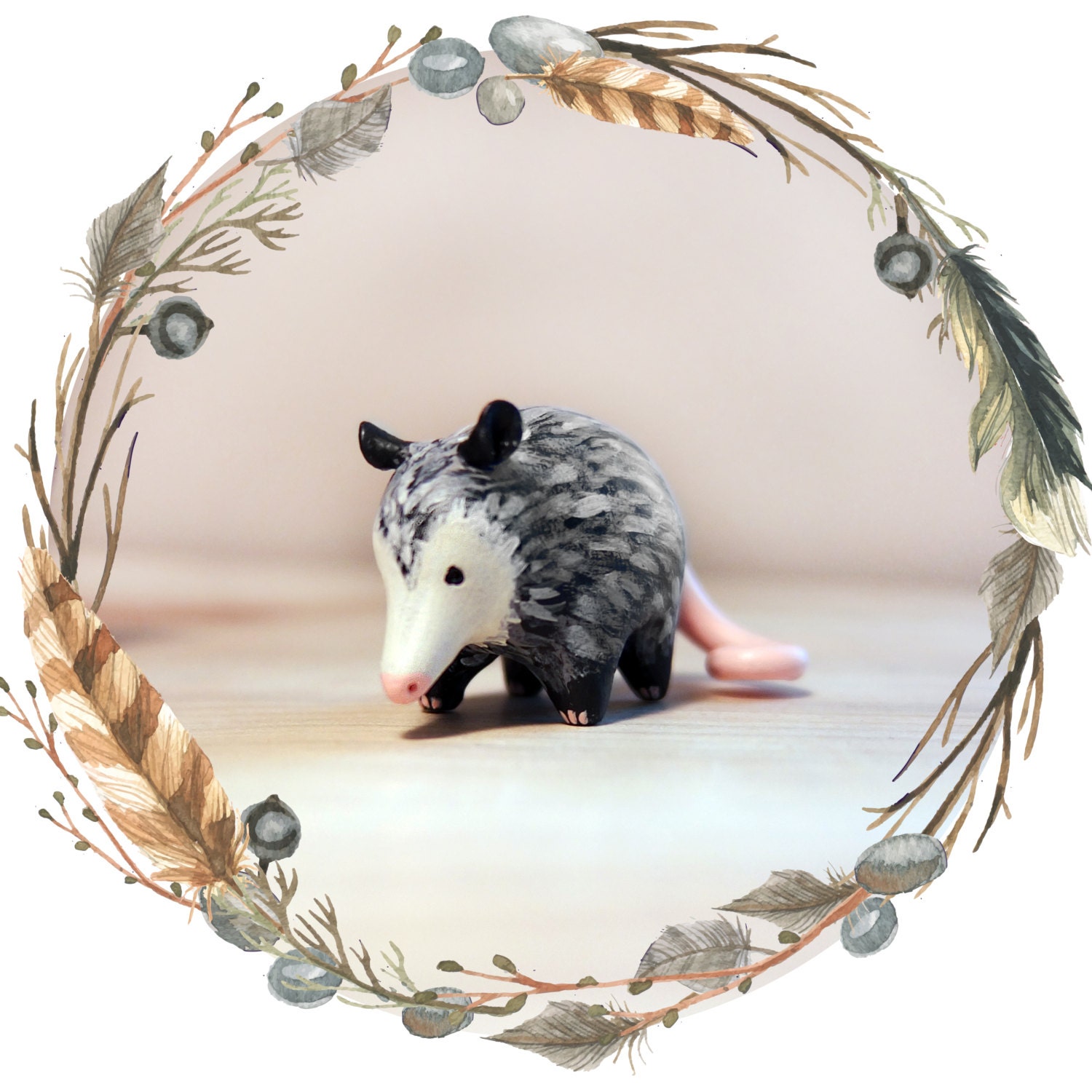 Possum Spirit Animal Totem // Miniature Handmade Polymer Clay