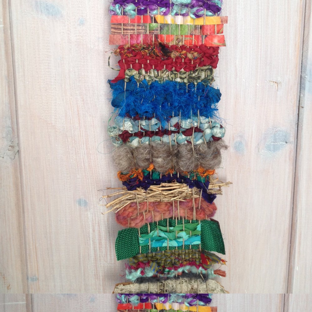Long Narrow Bohemian Woven Wall Hanging Organic Thin Woven
