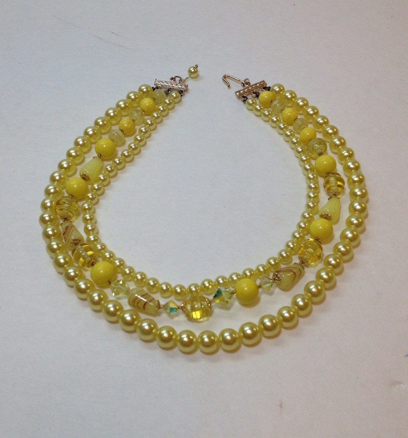 Vintage Yellow Bead Necklace Yellow Glass Bead by HeirloomDecor