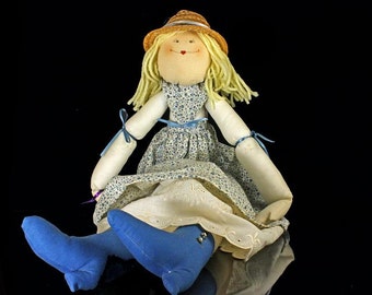 Handmade Doll, Art Doll, Soft Body, Vintage, Prairie, Calico Dress