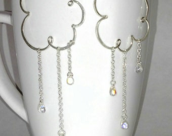 Sterling Silver Raincloud dangle drop earrings/raincloud earrings/raincloud jewelry/cloud earrings/simple wire earrings/whimsical earrings