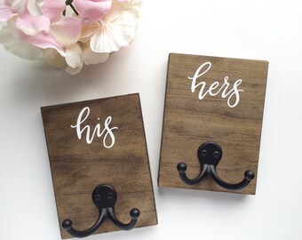 Hand painted his & hers towel racks | wood towel hooks