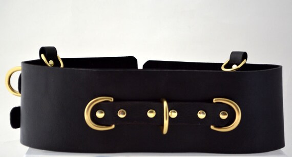 Waist Restraint Belt w Locking Buckles Black/Brass