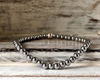 Silver Hematite Bracelet~Silver Bracelet~Bead Bracelet~Stacking Bracelet~Stretch Bracelet~UK Jewellery~Eleanor Rose Jewellery~UK Shop