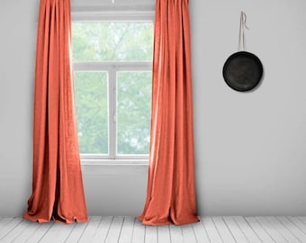 Linen Curtains- Lined- Bright Orange- Plain Orange- Made to Measure Curtains- Bespoke Curtains- Linen- Orange Curtains- Large Curtains