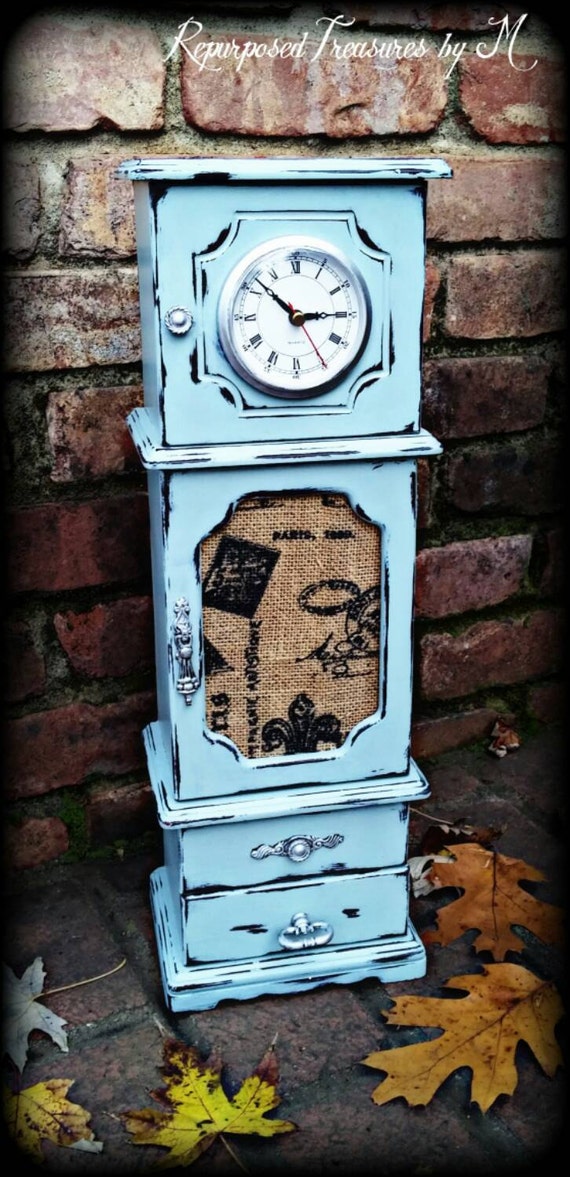 Shabby chic jewelry box grandfather clock Distressed jewelry