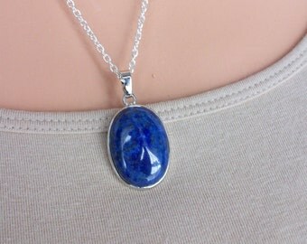 Lapis Lazuli Pendant Silver Chain Oval Lapis Lazuli Necklace Genuine Lapis Lazuli Necklace Different Lapis Lazuli Gemstone Necklace N0745
