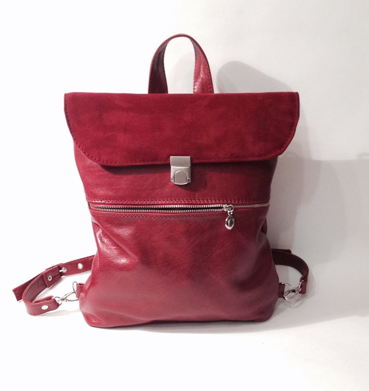 Dark red backpack leather Woman Rucksack Purse by MadamEliseeva