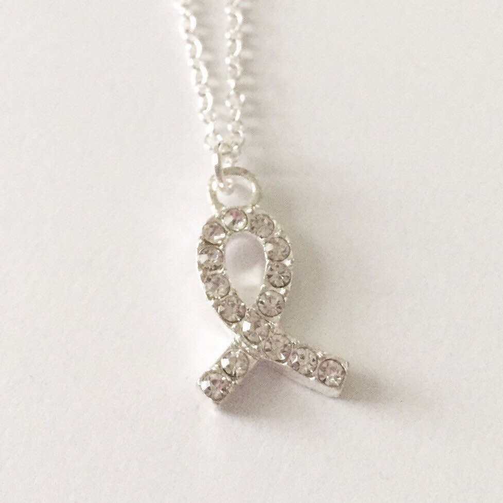 Silver Ribbon Necklace/Silver Rhinestone by ElizaJaneKJewelry