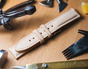 custom made leather watch strap, making video, vegetable leather watch strap 18mm ~22mm