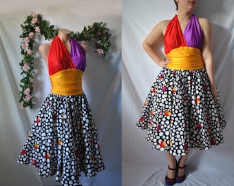 Vintage 80s Formal Dress 80s Quirky Dress 80s Halter Dress New Wave Dress Polka Dot Dress Whimsical Dress Cache Dress 80s Prom Dress
