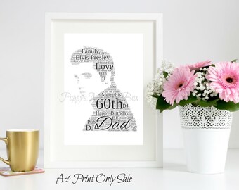 Personalised Elvis Presley Word Art A4 Print Keepsake Gift The King Birthday Mother's Father's Day FREE UK P+P 21x30cm