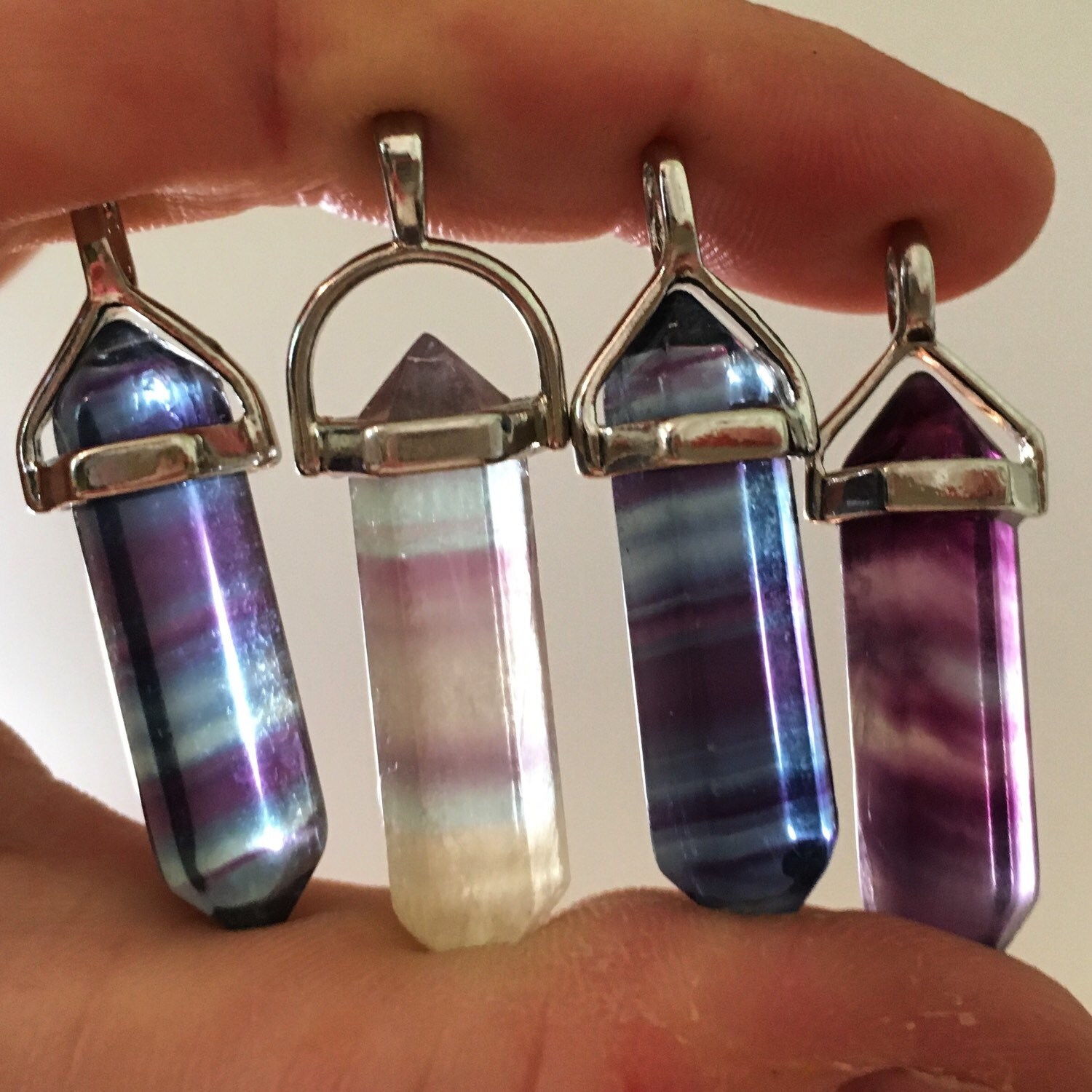 fluorite point pendant rainbow fluorite crystal necklace