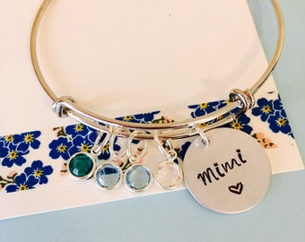 Personalized Grandma Bracelet, Silver Bangle Bracelet, Silver Mimi Bracelet, Grandma Bracelet Family Bracelet, Personalized Bracelet,