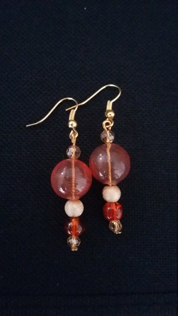 Gold & Orange bead mix drop earrings