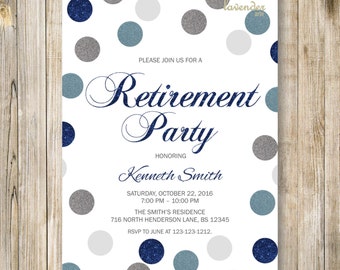 Green Blue Glitter Retirement Party Invitation DIY Printable