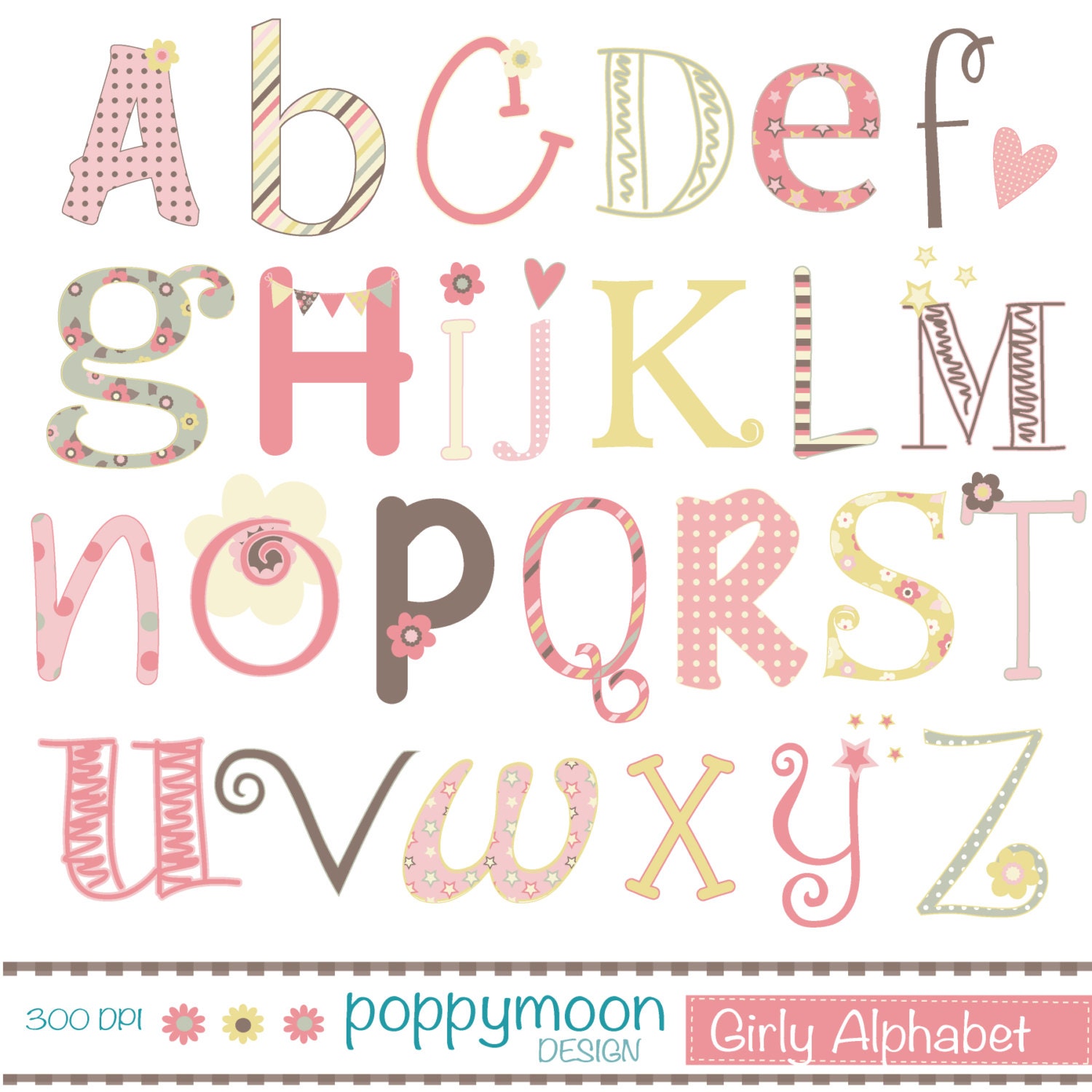 girly alphabet pink pastels printable digital clipart set